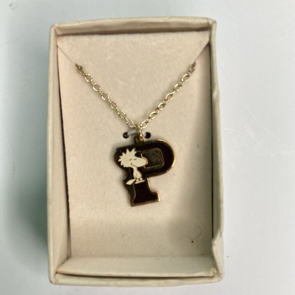 Vintage 70s UNITED FEATURES Woodstock Yellow Bird Necklace Initial Letter P